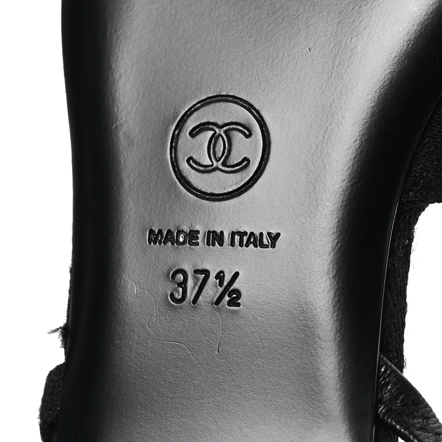 Chanel Wool Grosgrain Cap Toe CC Logo Slingback Flats 37.5 Black 8 of 13