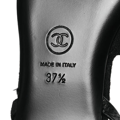 Chanel Wool Grosgrain Cap Toe CC Logo Slingback Flats 37.5 Black 8 of 13