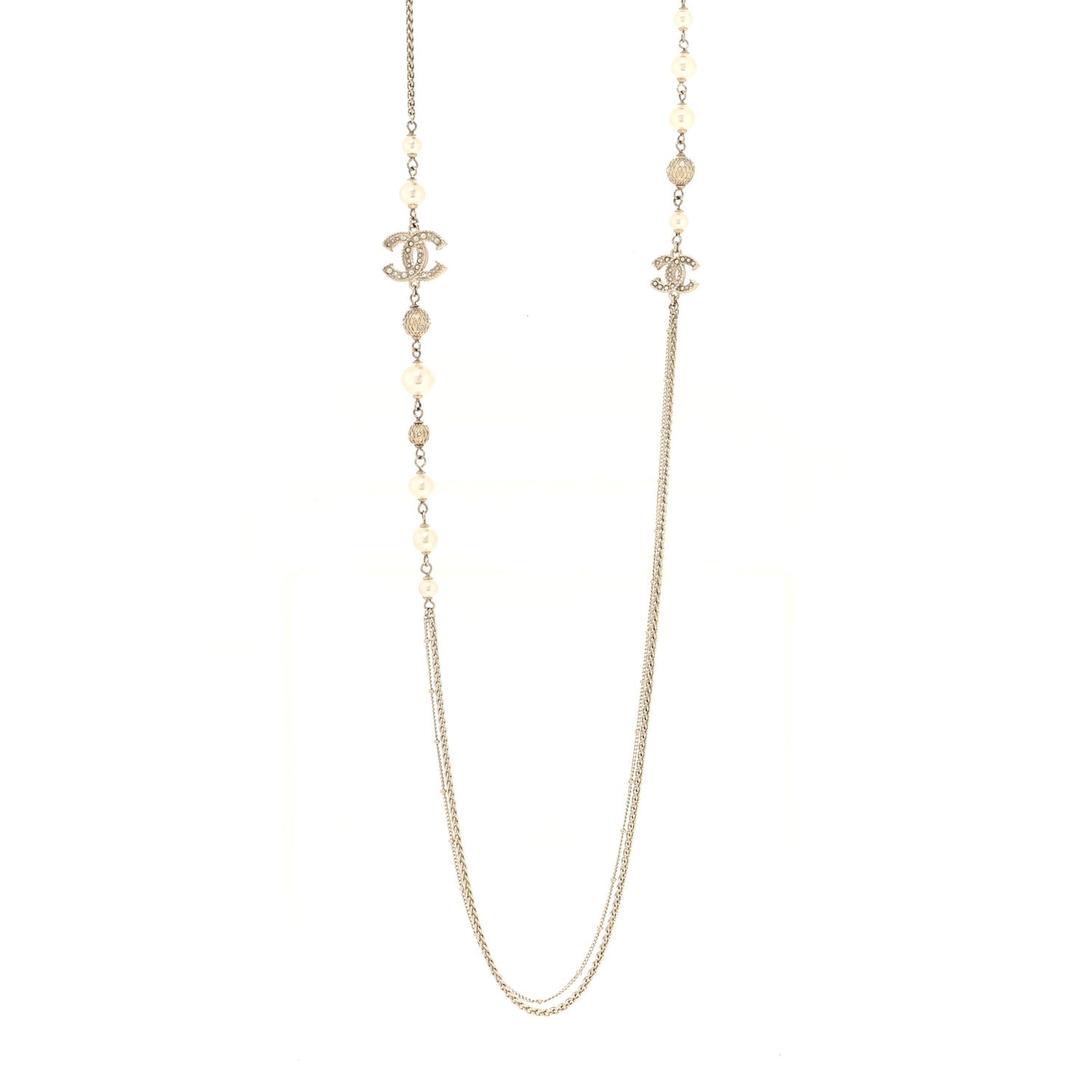 Pearl Crystal CC Long Necklace Gold