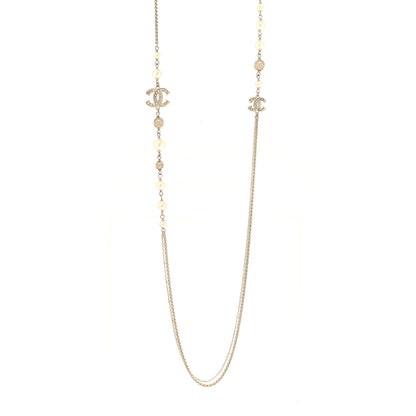 Chanel Pearl Crystal CC Long Necklace Gold 1 of 7