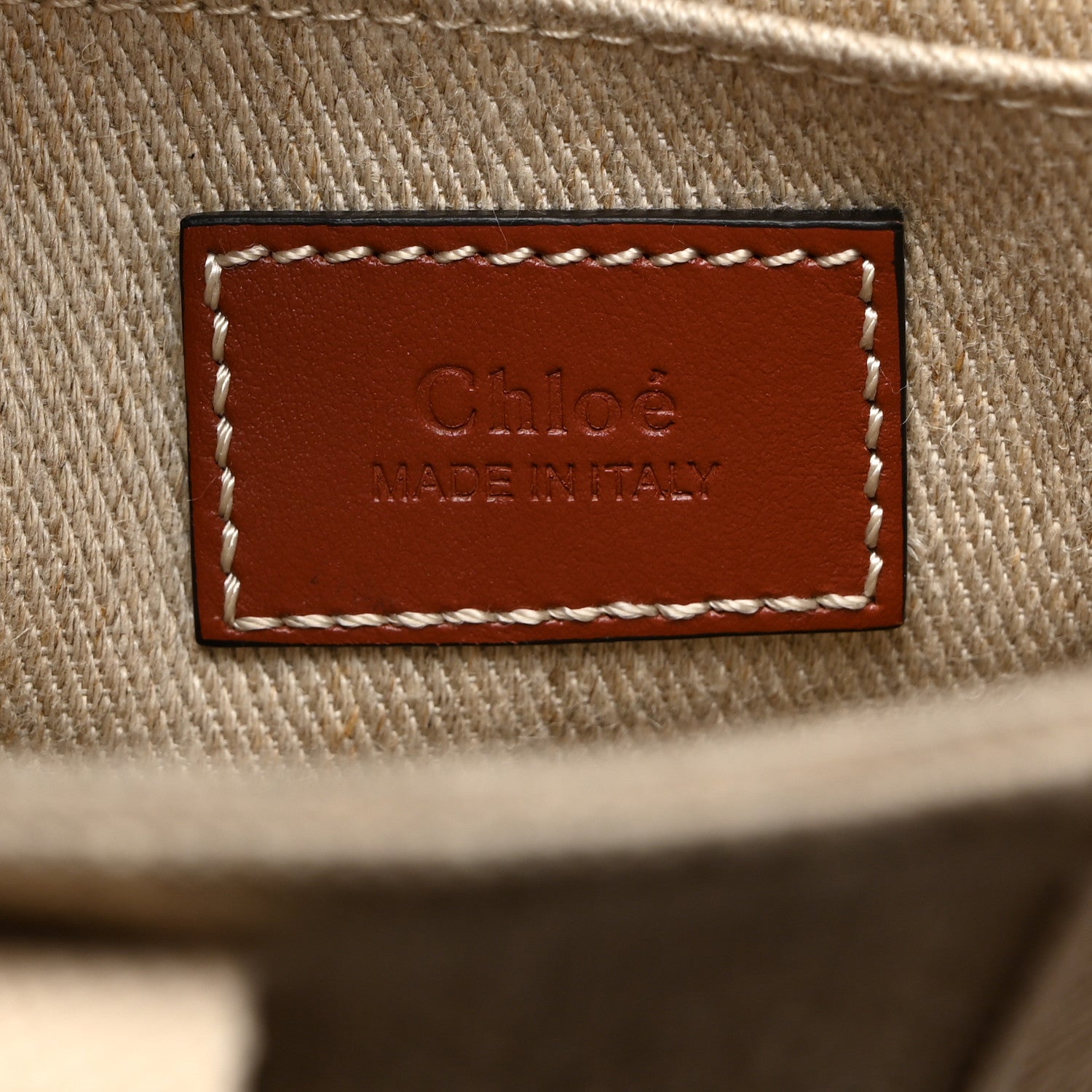 Chloe Linen Calfskin Small Woody Ribbon Tote With Strap White Brown 6 of 10