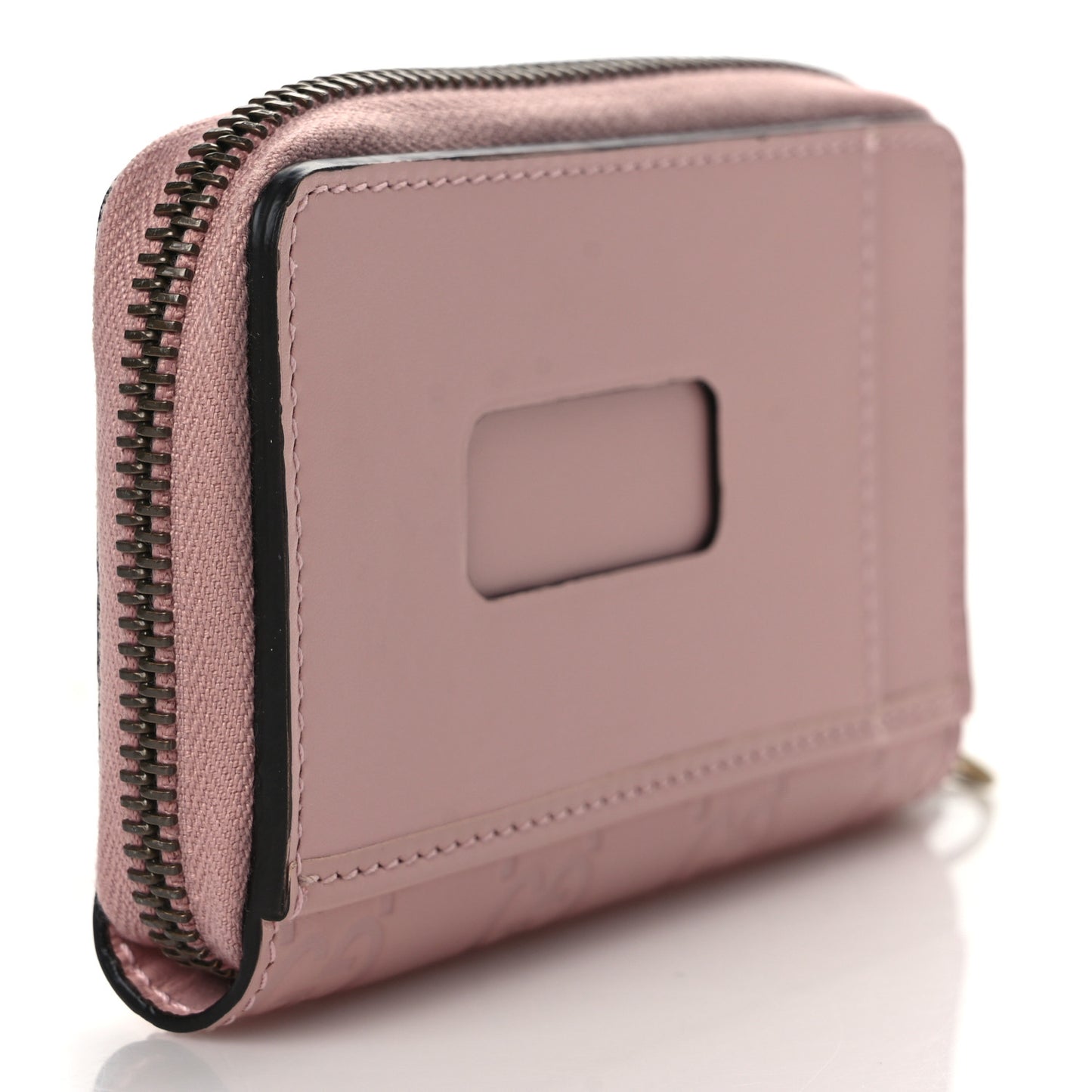 Guccissima Signature Crystal Cat Zip Around Card Case Light Candy Pink