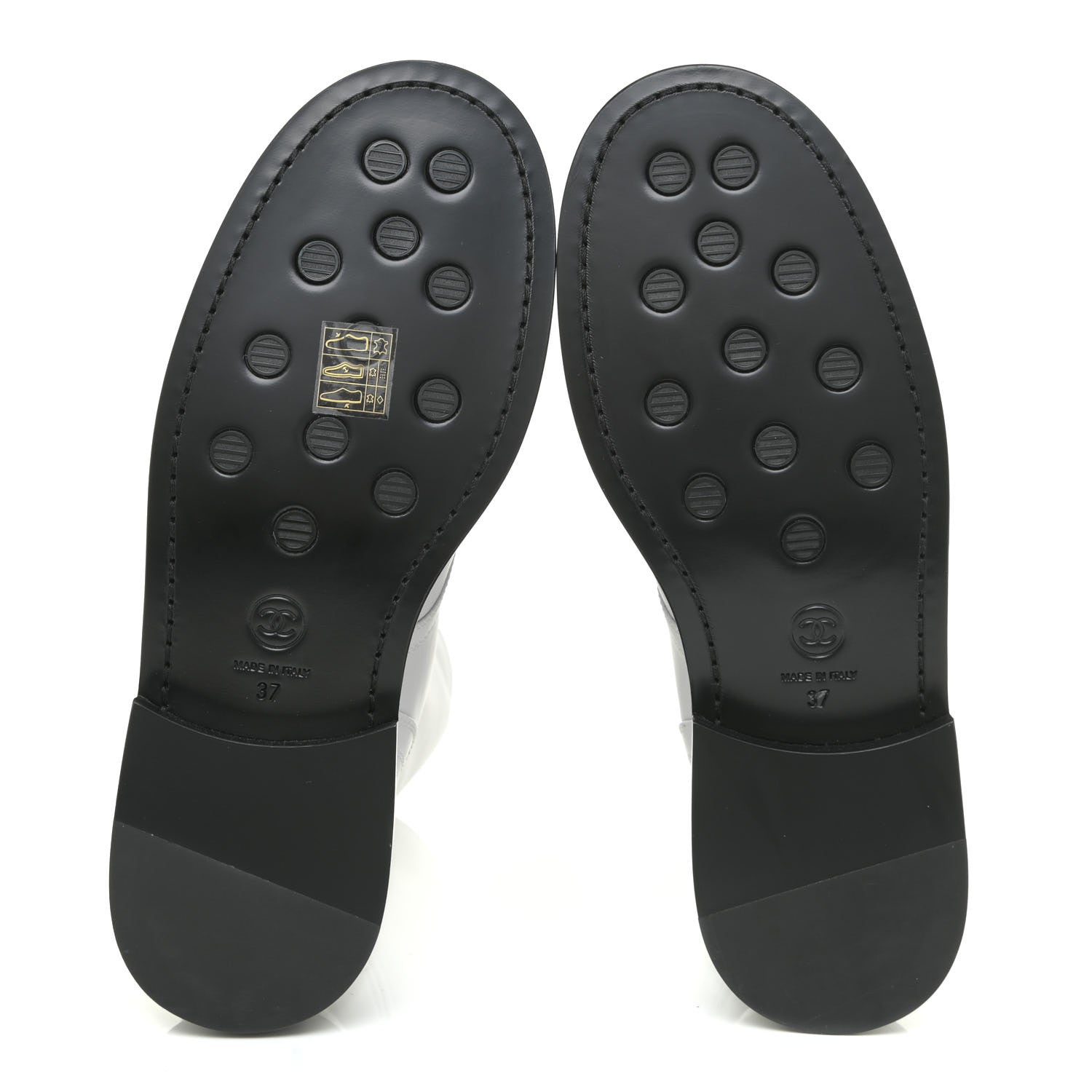 Chanel Calfskin Lace Up Logo Mid Calf Combat Boots 37 White Black 6 of 13