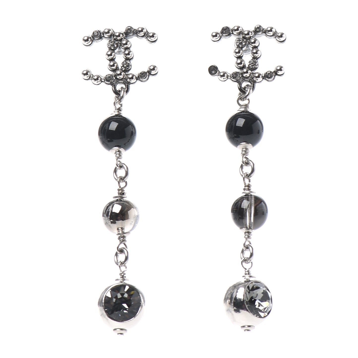 Bead Crystal CC Dangle Earrings Silver Black