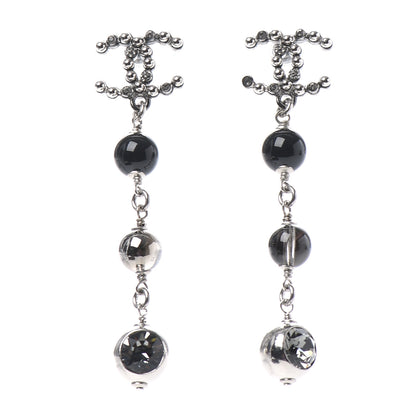 Chanel Bead Crystal CC Dangle Earrings Silver Black 1 of 5