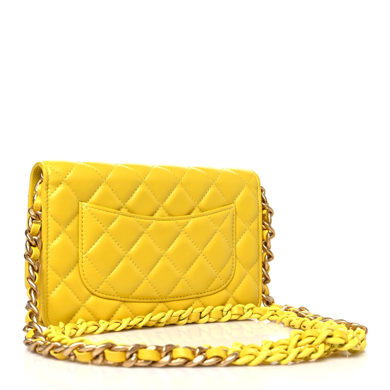 Chanel Lambskin Resin Quilted Wallet On Chain WOC Yellow 3 of 11