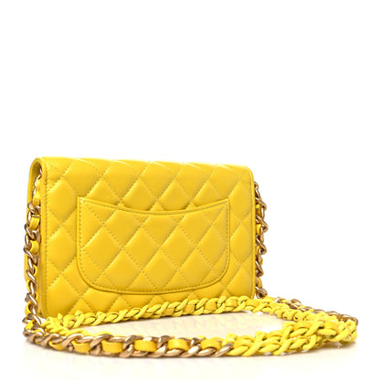 Chanel Lambskin Resin Quilted Wallet On Chain WOC Yellow 3 of 11