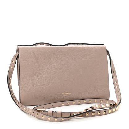 Valentino Garavani Grainy Calfskin Rockstud Double Flap Crossbody Bag Poudre 3 of 9