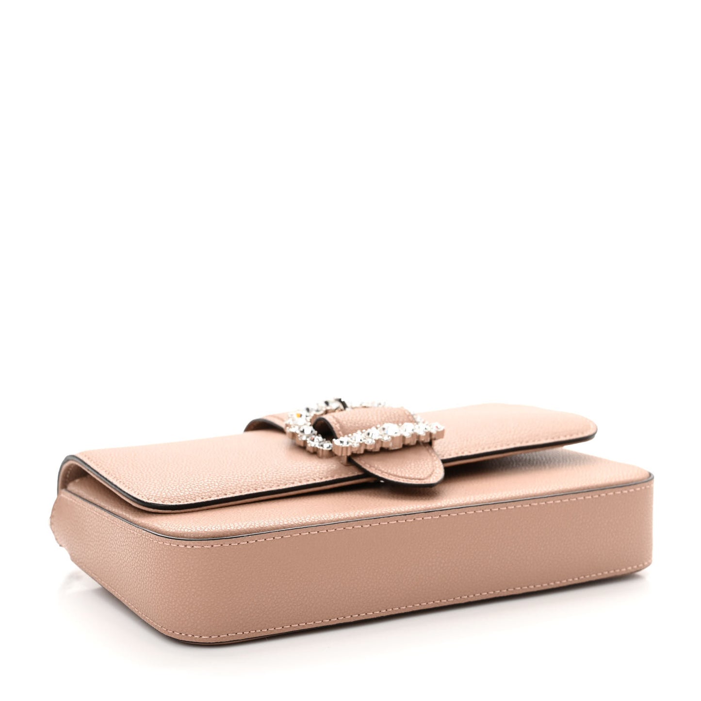 Grainy Calfskin Crystal Cheri Wallet On Chain Bag Powder Pink