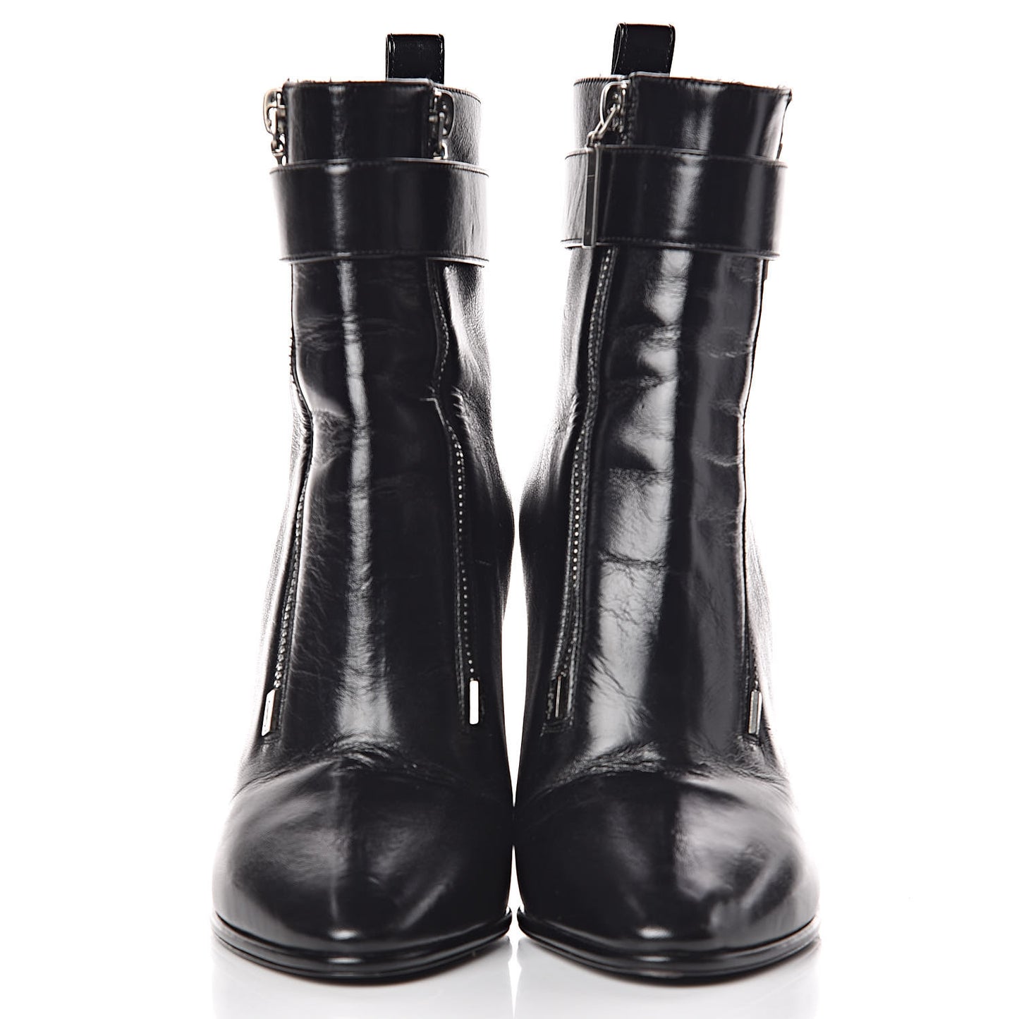 Moroder Calfskin Loulou 95 Ankle Zip Booties 35.5 Black