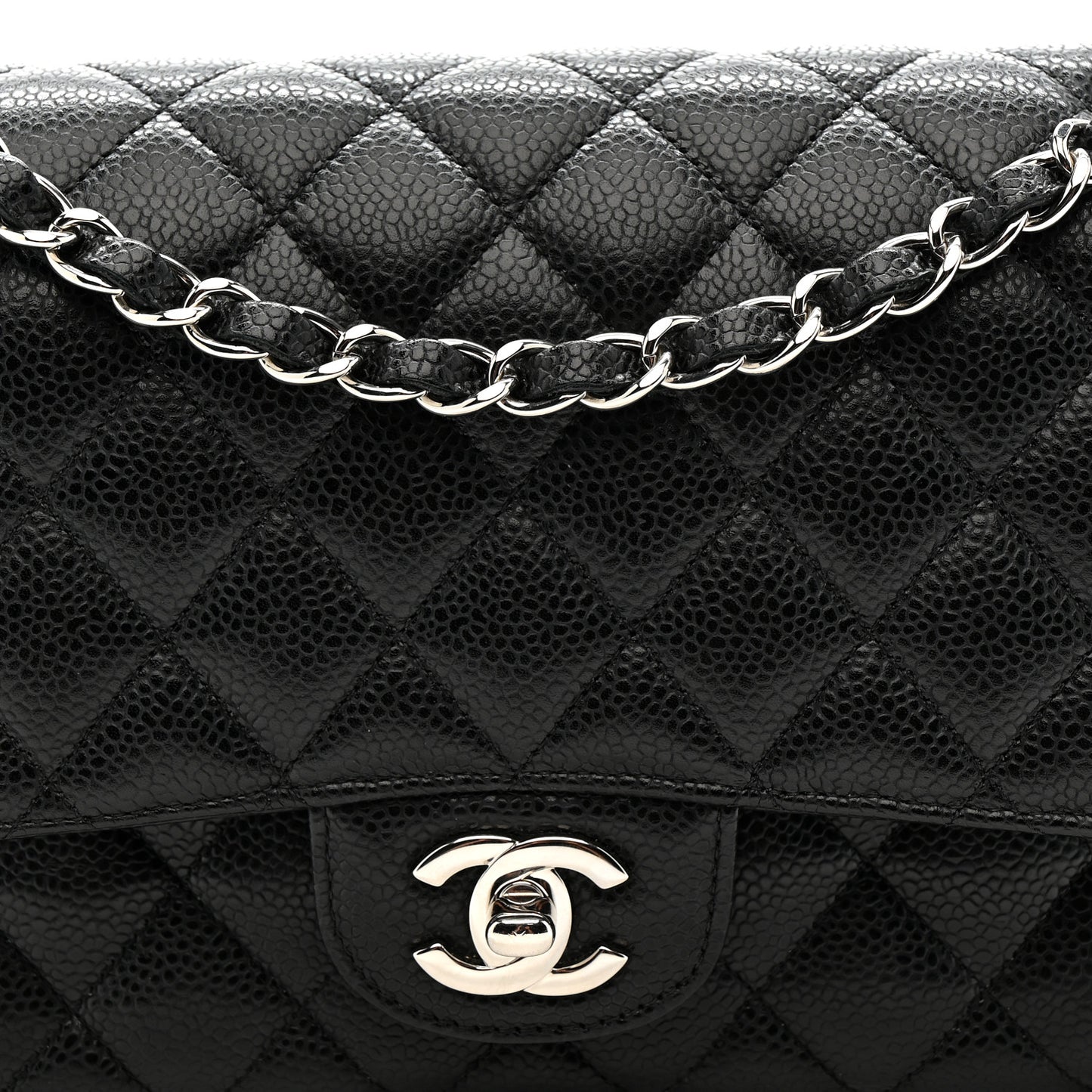 Caviar Quilted Medium Double Flap Black