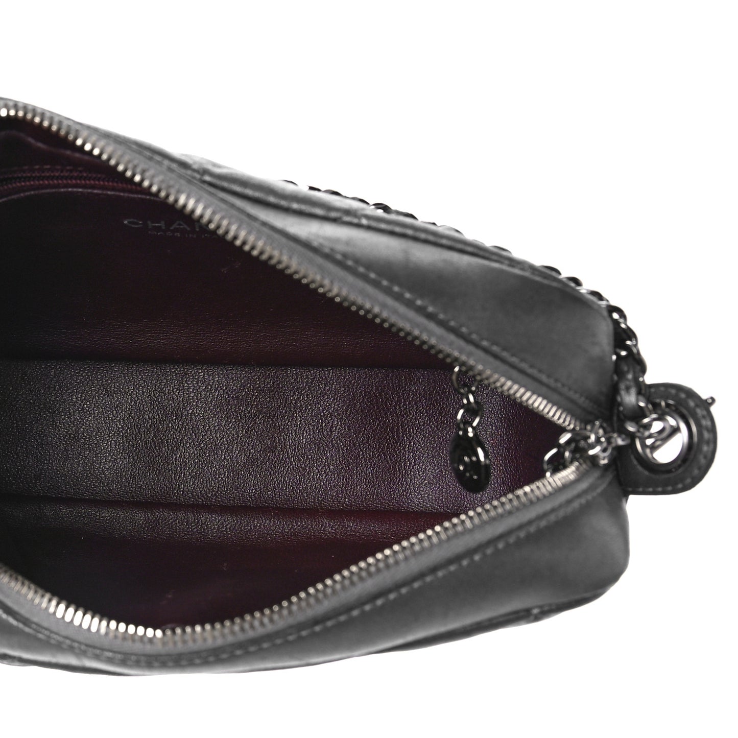 Metallic Calfskin Quilted Small Ballerine Camera Case Grey