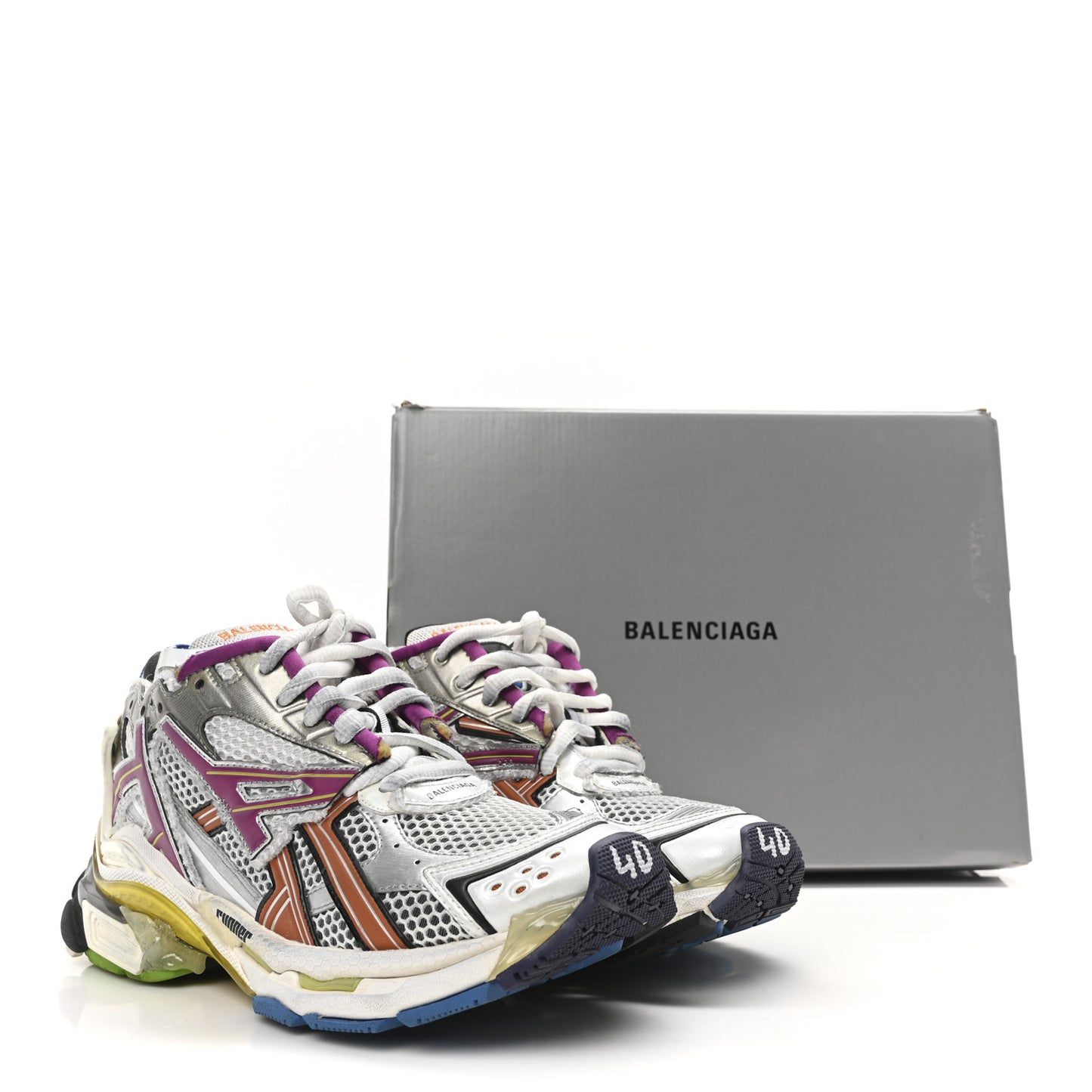 Mesh Rubber Distressed Runner Sneakers 40 Multicolor