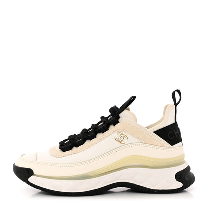 Chanel Velvet Calfskin Mixed Fibers CC Sneakers 37 Ivory Black 1 of 10