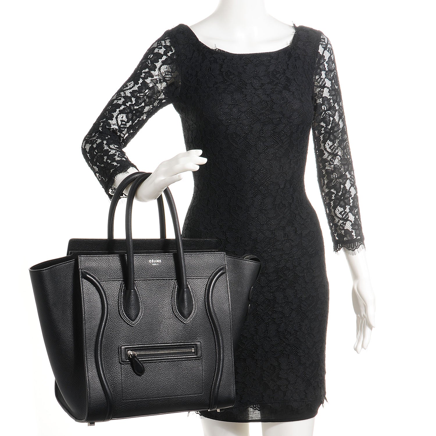 Celine Drummed Calfskin Mini Luggage Black 2 of 8