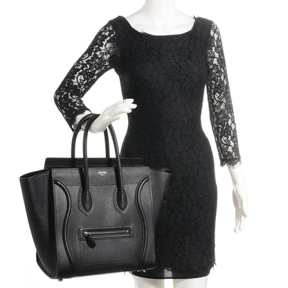 Celine Drummed Calfskin Mini Luggage Black 2 of 8