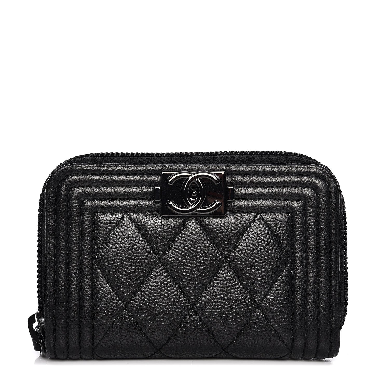 Caviar Quilted Boy Zip Around Coin Purse Wallet So Black