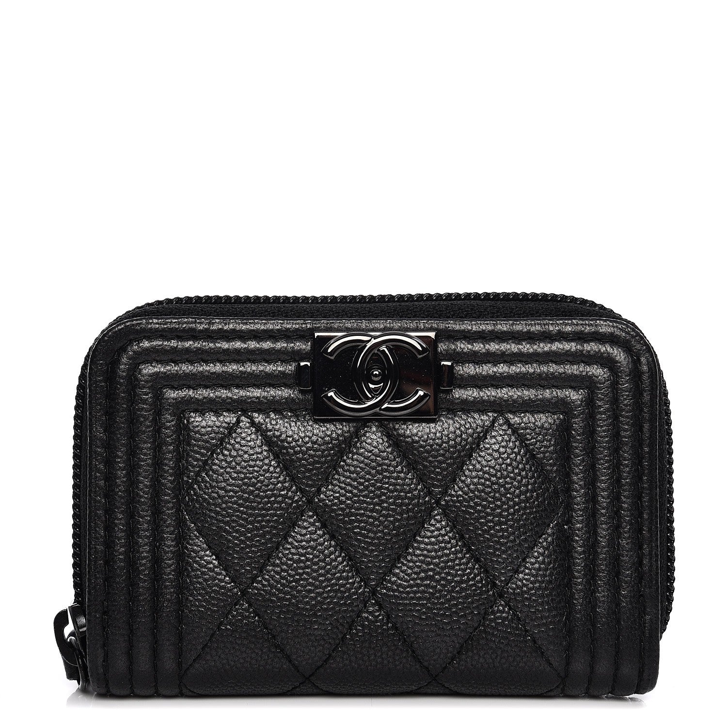 Chanel Caviar Quilted Boy Zip Around Coin Purse Wallet So Black 1 of 7