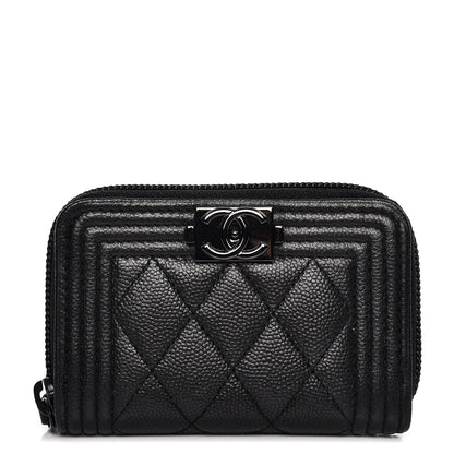 Chanel Caviar Quilted Boy Zip Around Coin Purse Wallet So Black 1 of 7