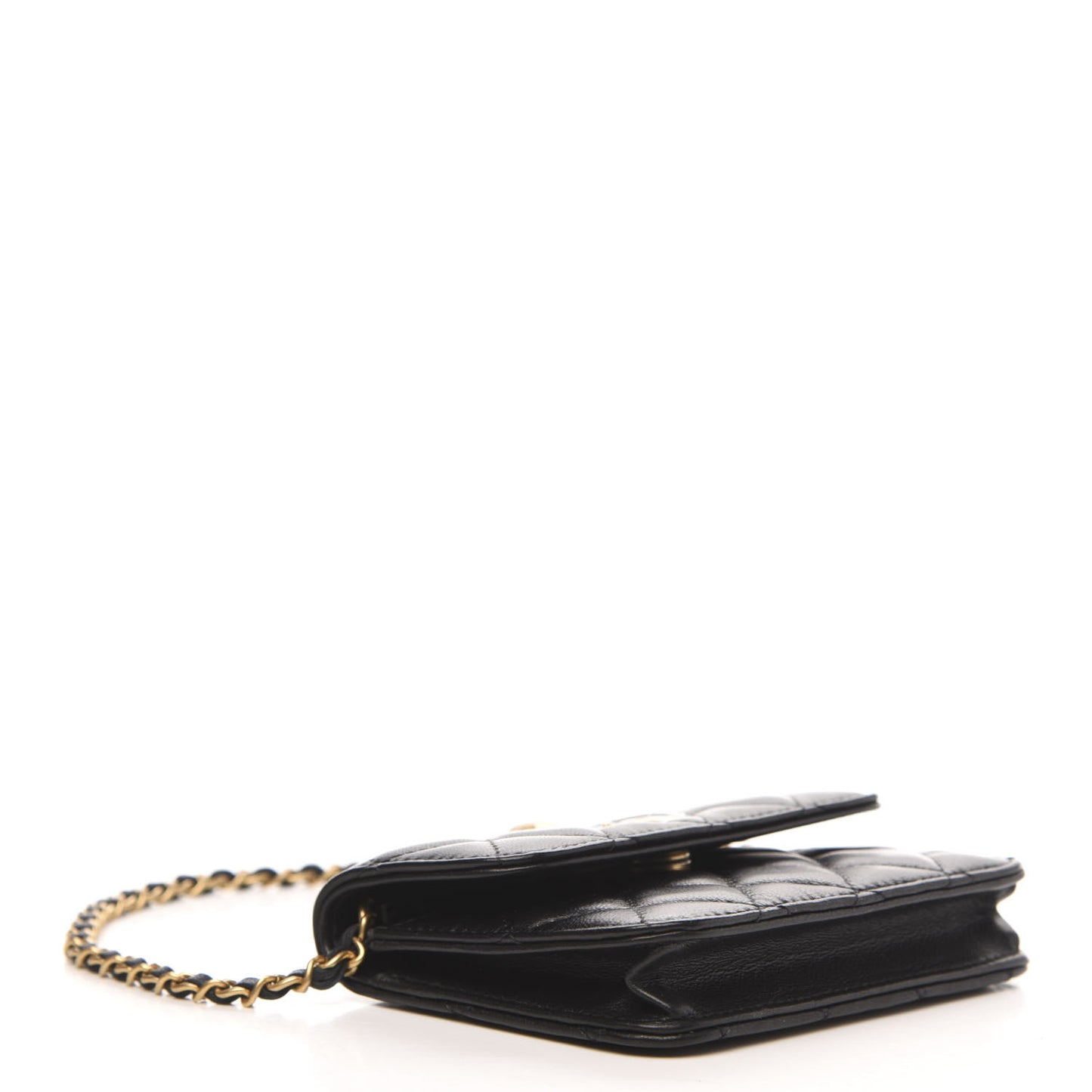 Lambskin Quilted Pearl Crush Clutch With Chain Black