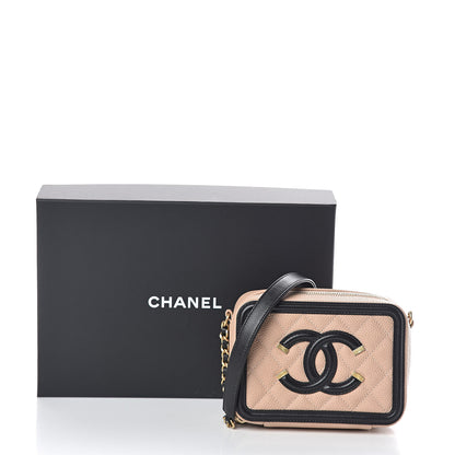 Chanel Caviar Quilted CC Filigree Vanity Clutch With Chain Beige Black 10 of 10