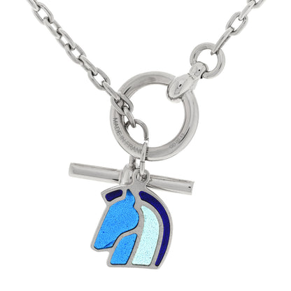 Hermes Palladium Enamel Helios Cheval Necklace Camaïeu De Bleu 3 of 3