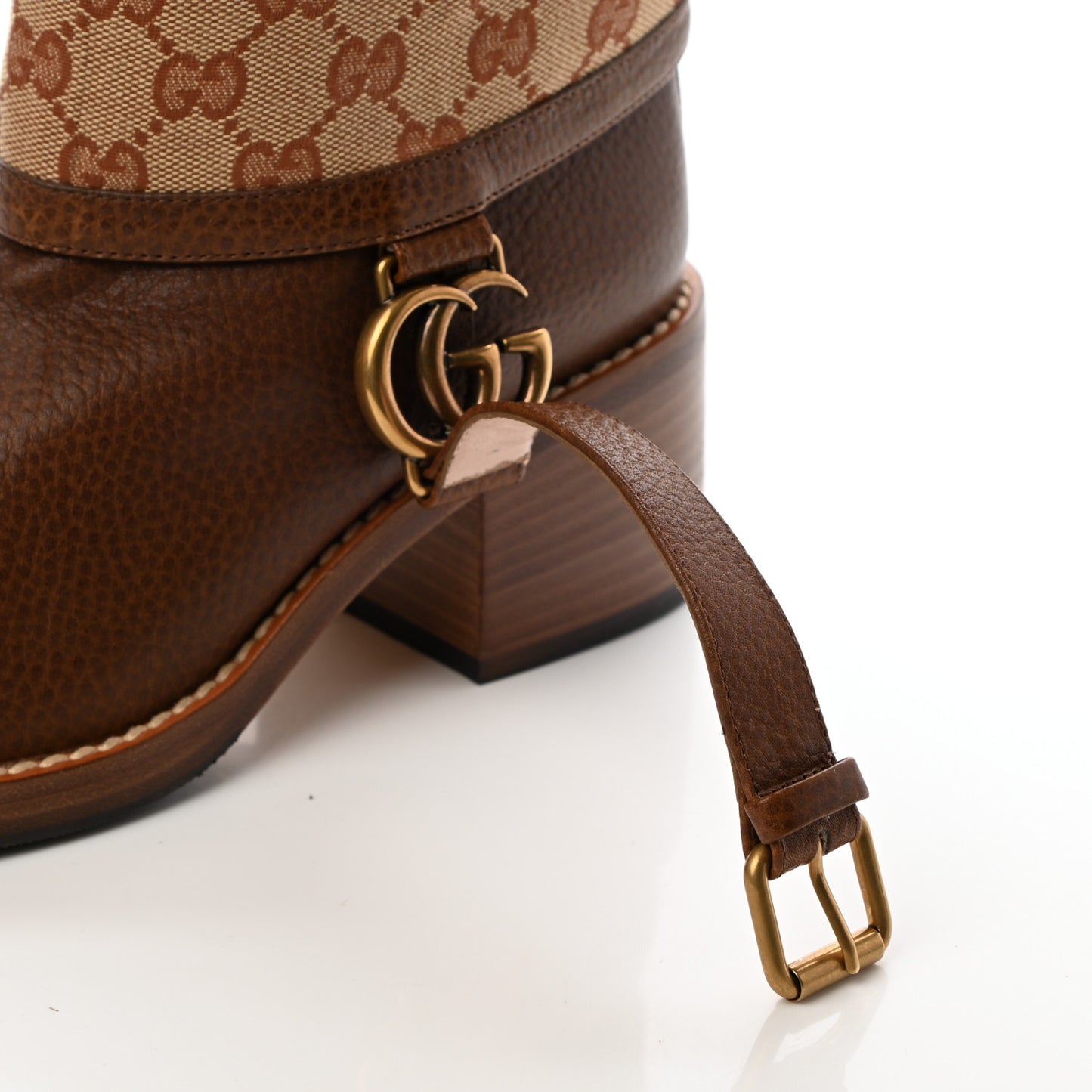 GG Monogram Calfskin Lola Tall Boots 37.5 Beige Ruggine Cuir