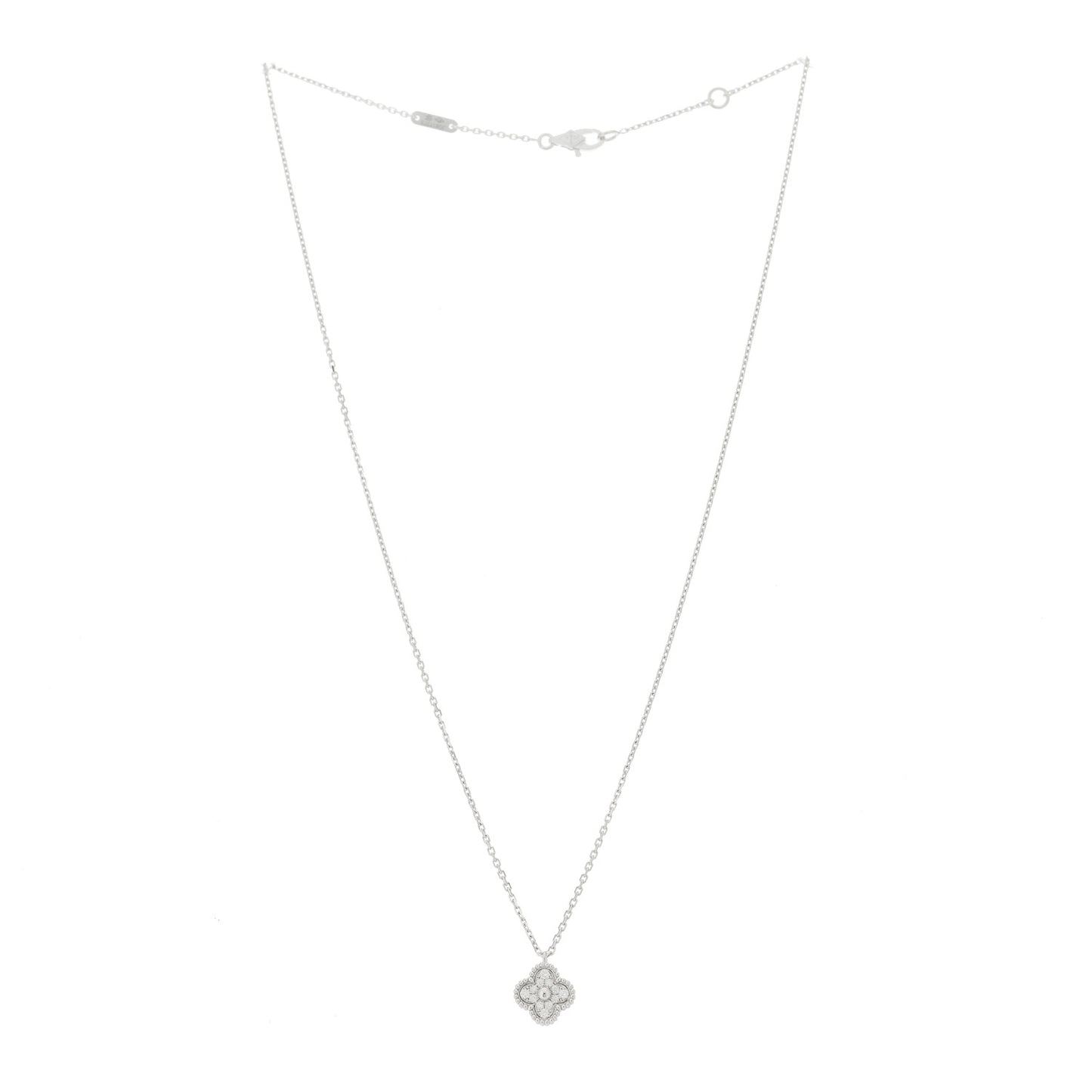 18K White Gold Diamond Sweet Alhambra Pendant Necklace