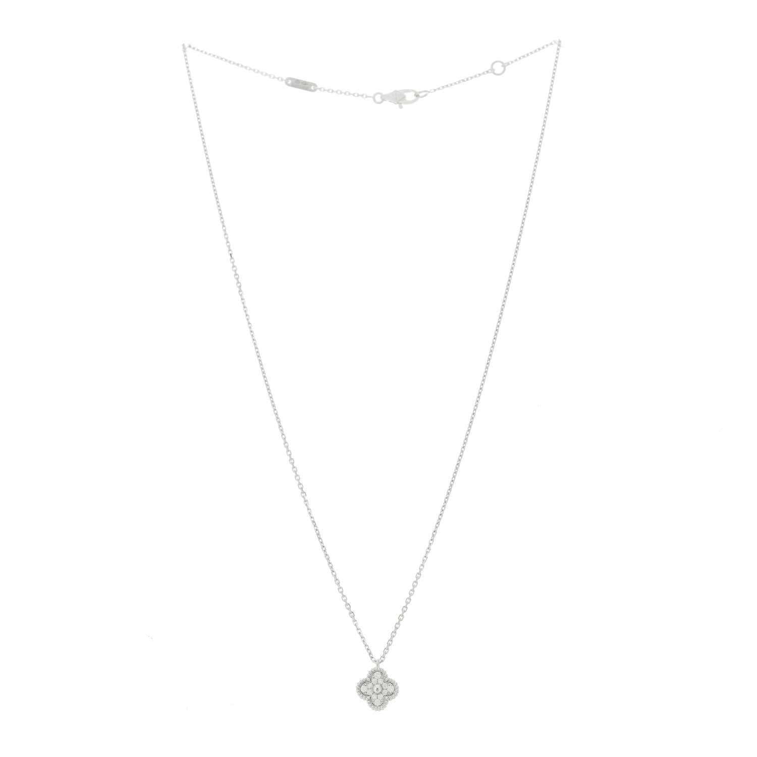 Van Cleef & Arpels 18K White Gold Diamond Sweet Alhambra Pendant Necklace 3 of 6
