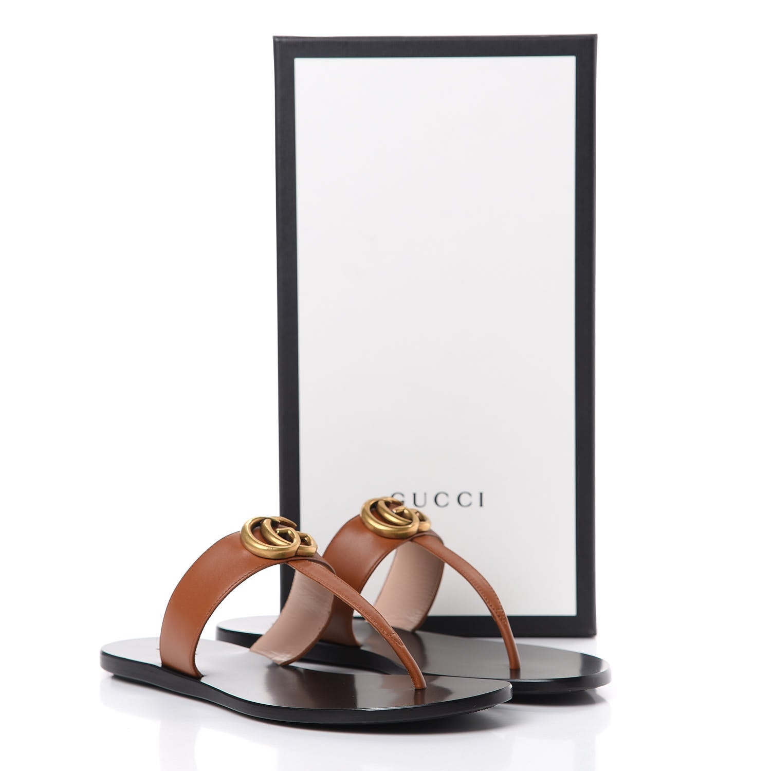 Gucci Calfskin GG Marmont Thong Sandals 37 Cognac 8 of 8