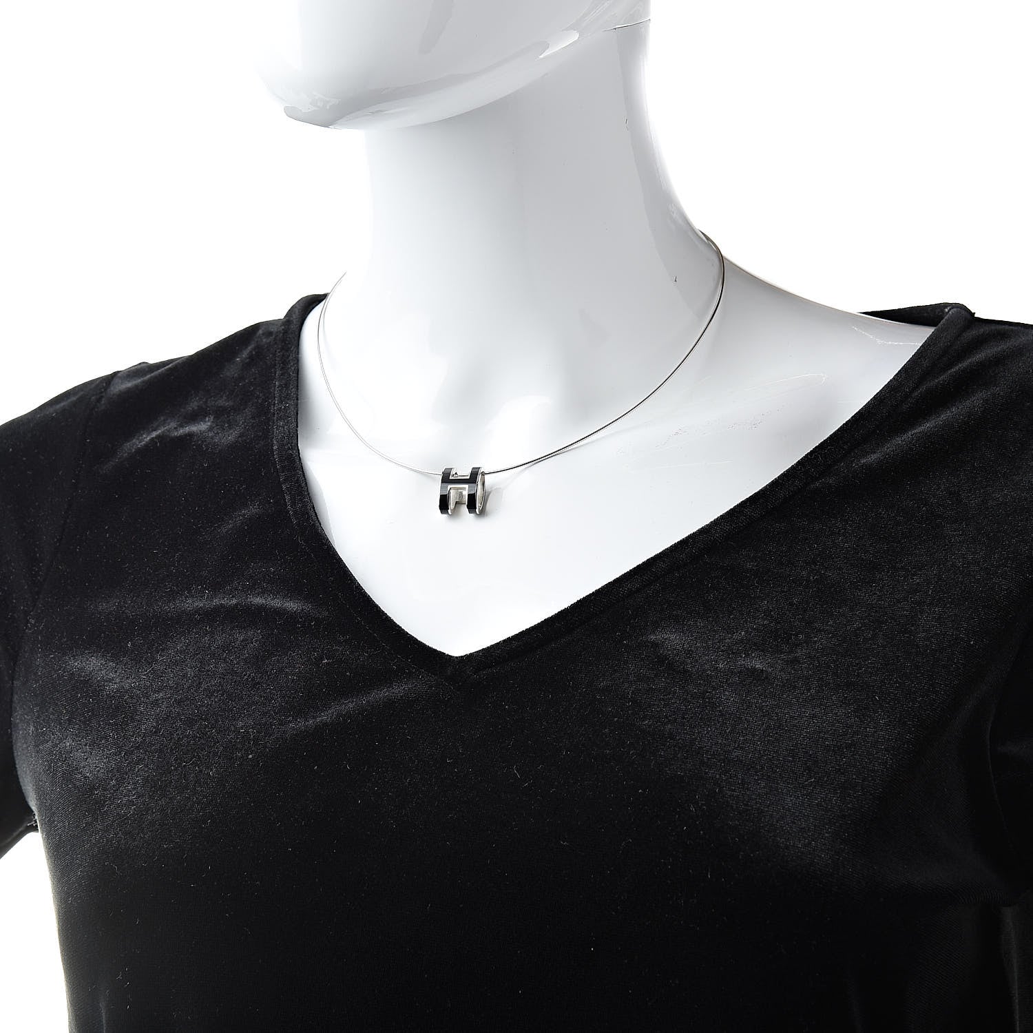 Hermes Lacquered Silver Pop H Pendant Necklace Black 2 of 6