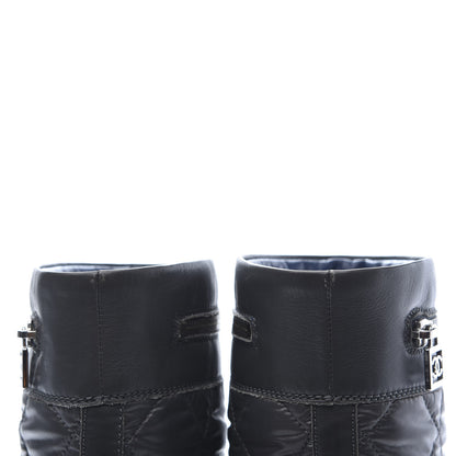 Chanel Calfskin Nylon Quilted Motorcycle Zip Boots 36 Green 7 of 10