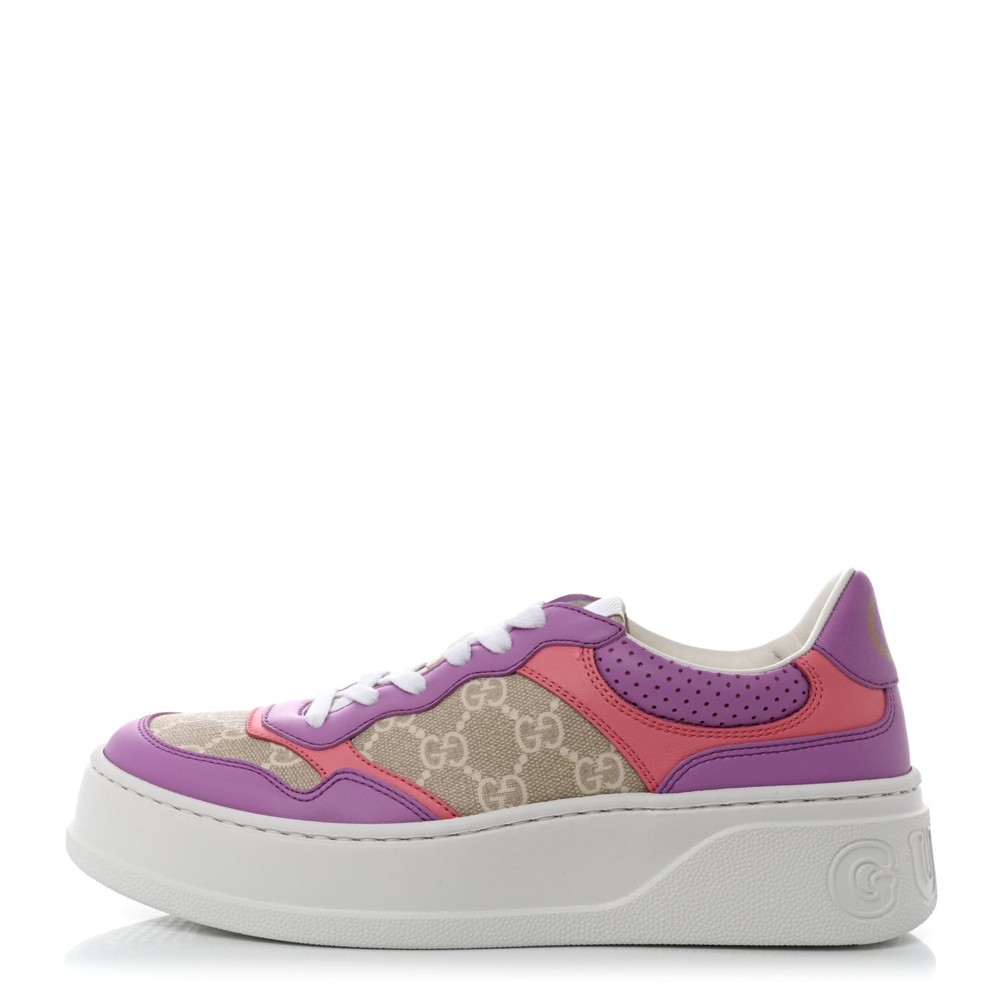 Calfskin GG Supreme Monogram Perforated Womens Platform 55mm Sneakers 38 Wild Cherry Beige Mystic White Bright Purple