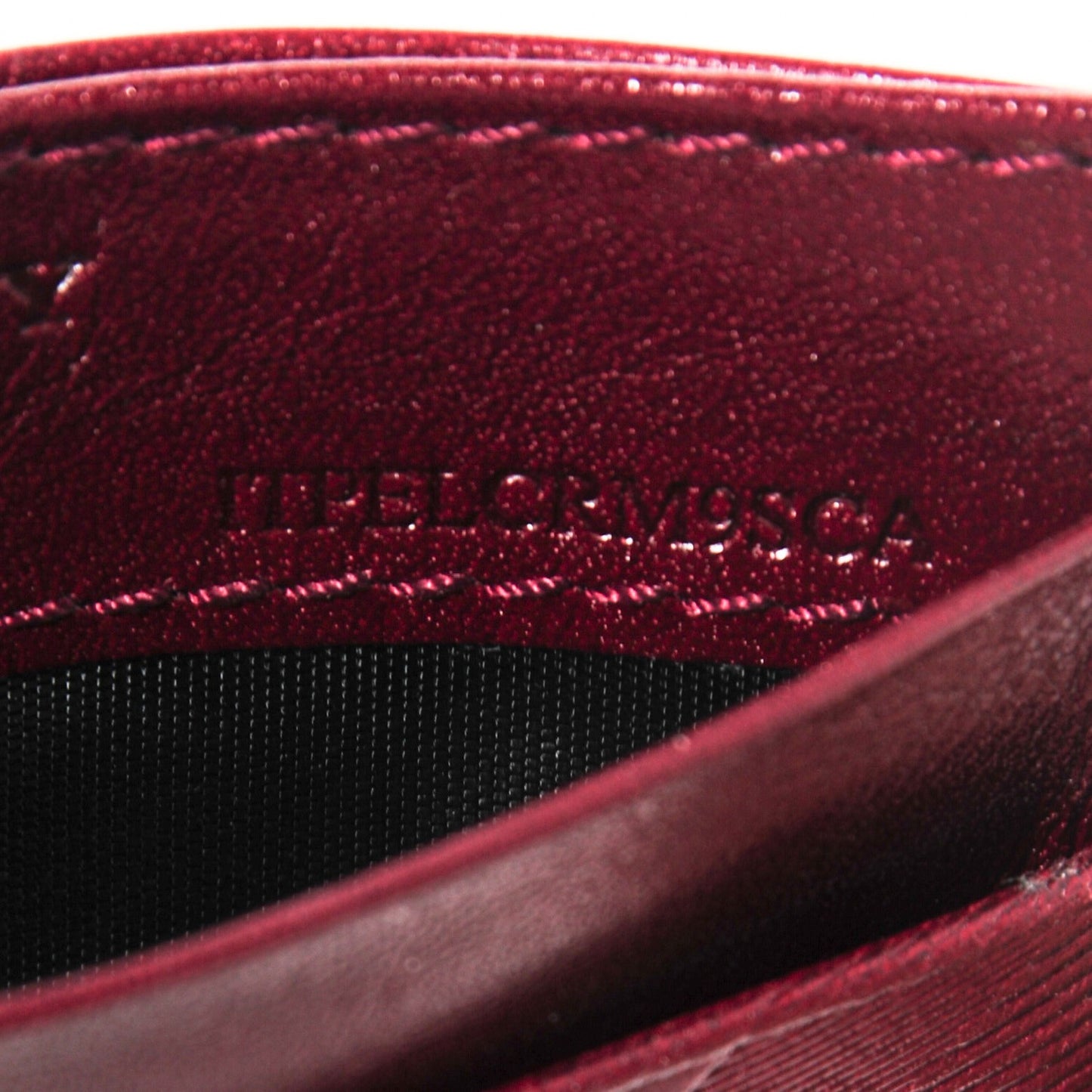 Check Embossed Leather Credit Card Case Dark Cherry