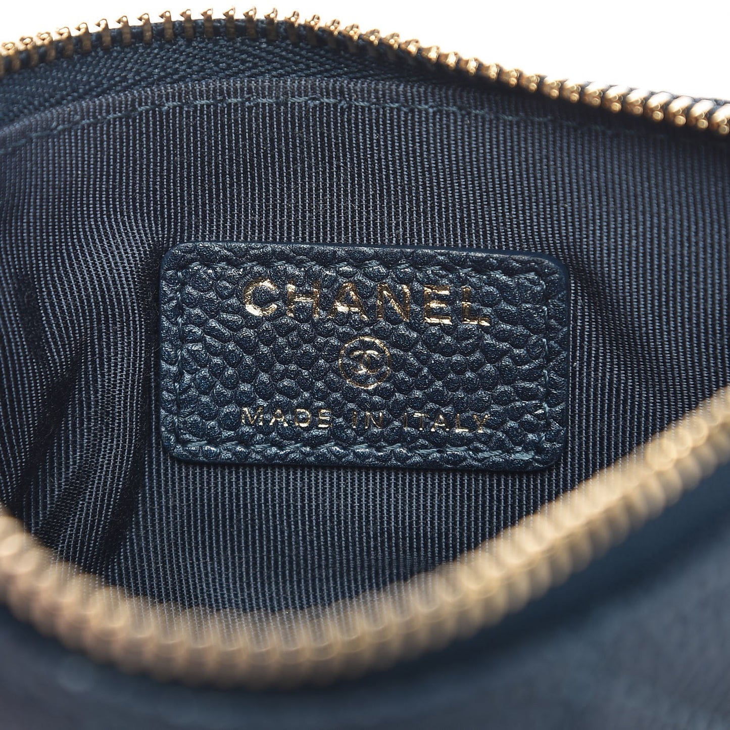 Metallic Caviar Quilted Small Cosmetic Case Dark Blue