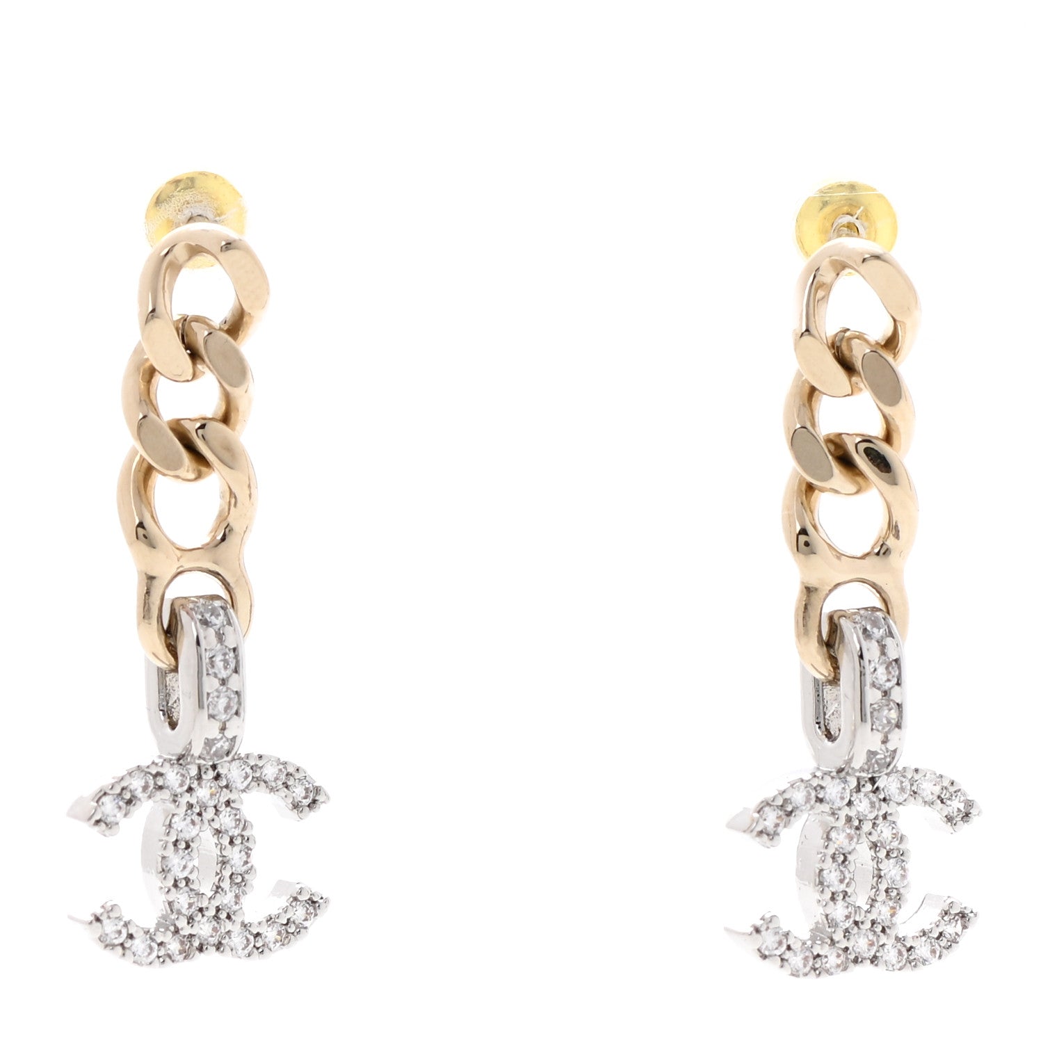 Chanel Metal Crystal CC Chain Drop Earrings Gold 1 of 5