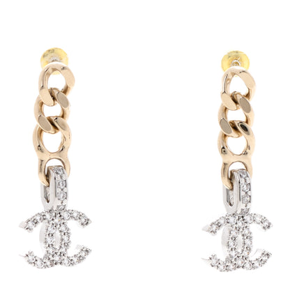 Chanel Metal Crystal CC Chain Drop Earrings Gold 1 of 5