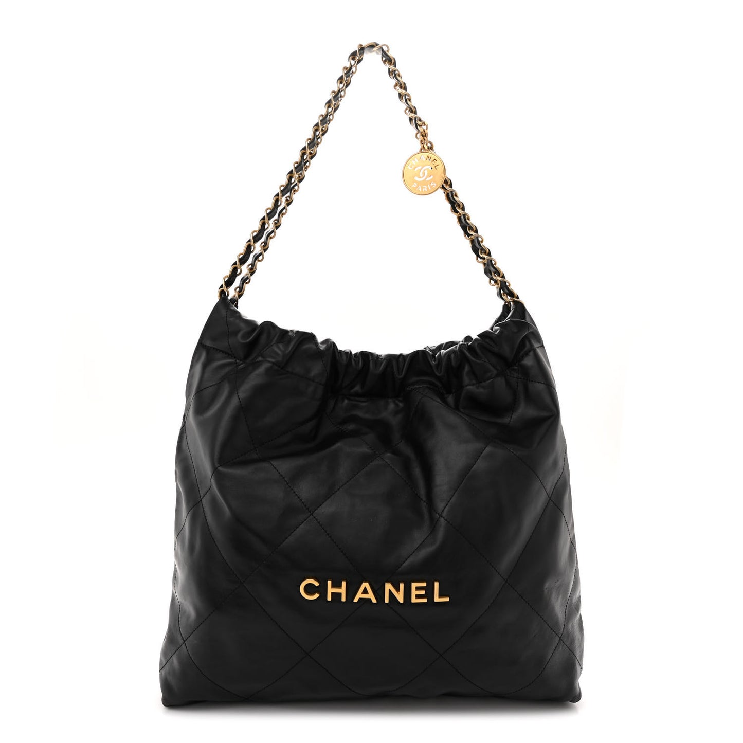 Shiny Calfskin Quilted Chanel 22 Black