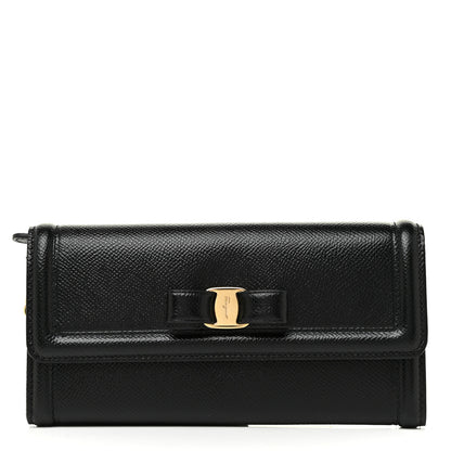 Salvatore Ferragamo Printed Calfskin Vara Bow Continental Wallet Black 3 of 17