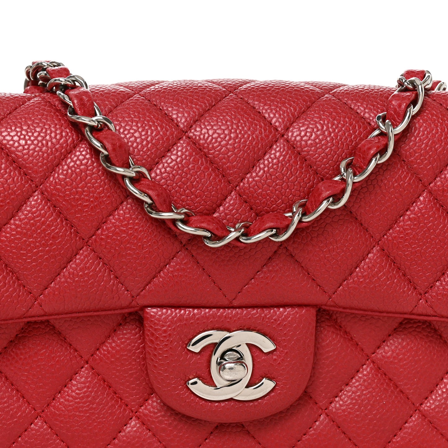 Caviar Quilted Mini Rectangular Flap Red