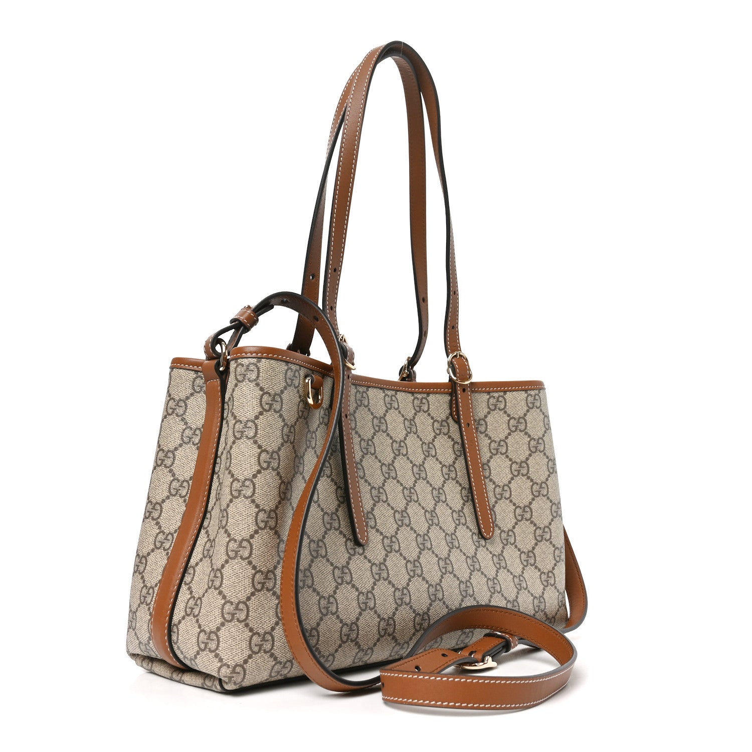 Gucci GG Supreme Monogram Emblem Medium Tote Bag Beige Dark Brown 3 of 11