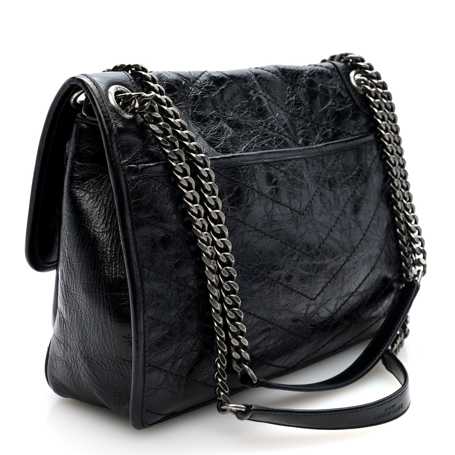 Saint Laurent Crinkled Calfskin Matelasse Monogram Medium Niki Chain Satchel Black 3 of 9
