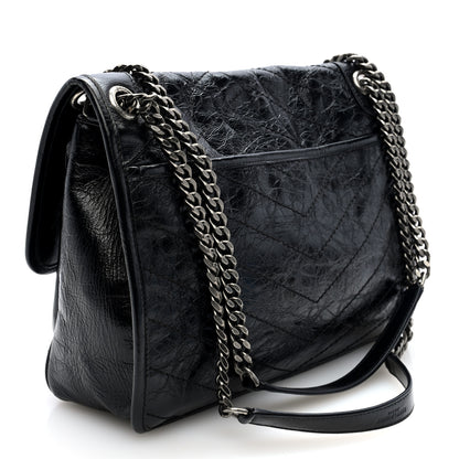 Saint Laurent Crinkled Calfskin Matelasse Monogram Medium Niki Chain Satchel Black 3 of 9