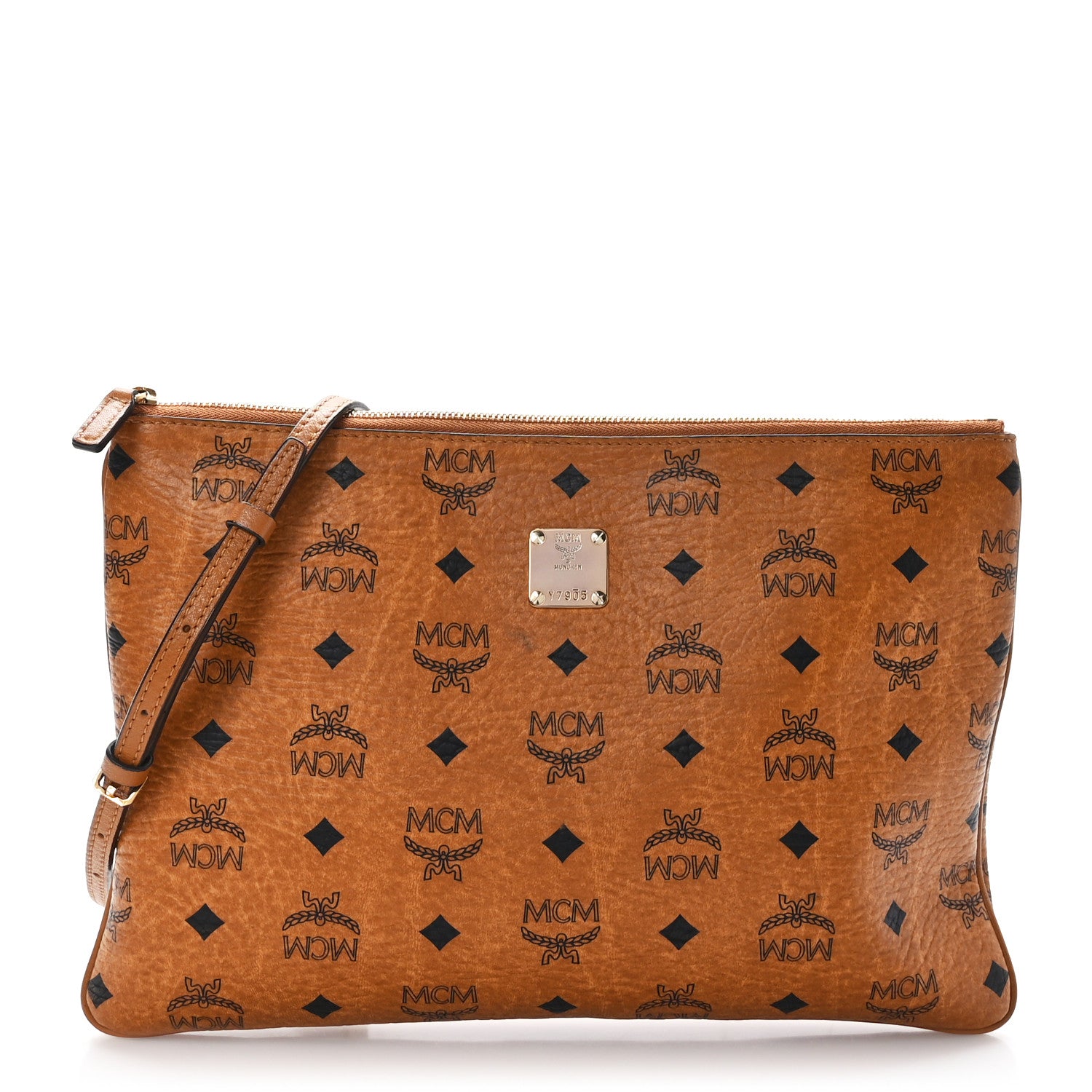 MCM Visetos Medium Crossbody Pouch Cognac 1 of 9