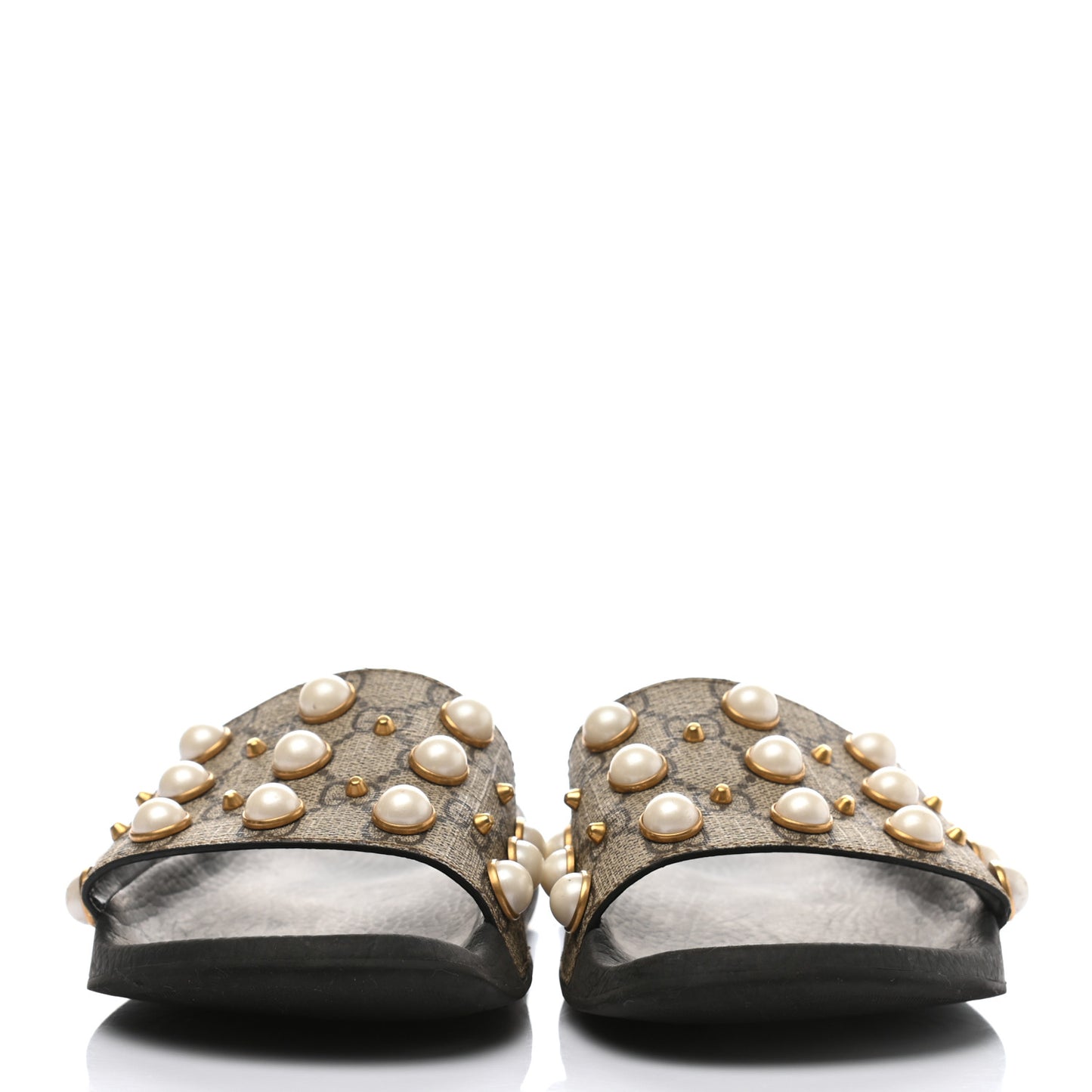 GG Supreme Monogram Slide Pearls Sandals 39 Beige
