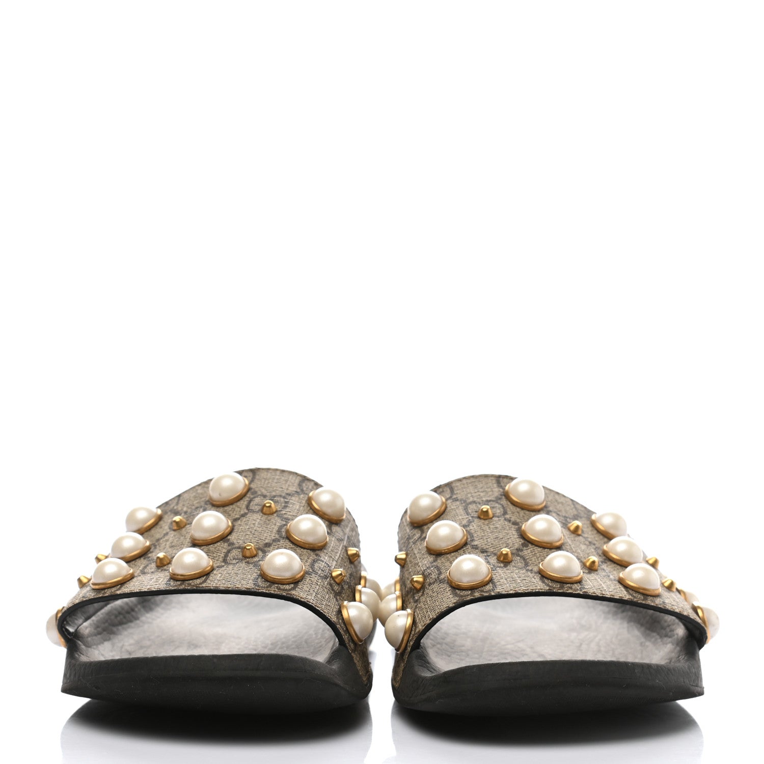 Gucci GG Supreme Monogram Slide Pearls Sandals 39 Beige 2 of 9