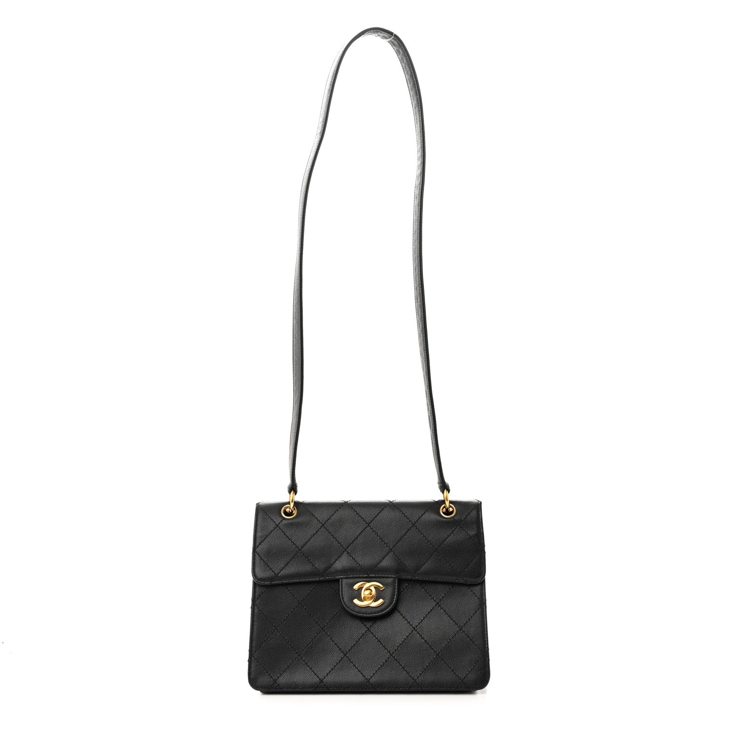 Chanel Caviar Diamond Stitched Square Flap Shoulder Bag Black 1 of 10