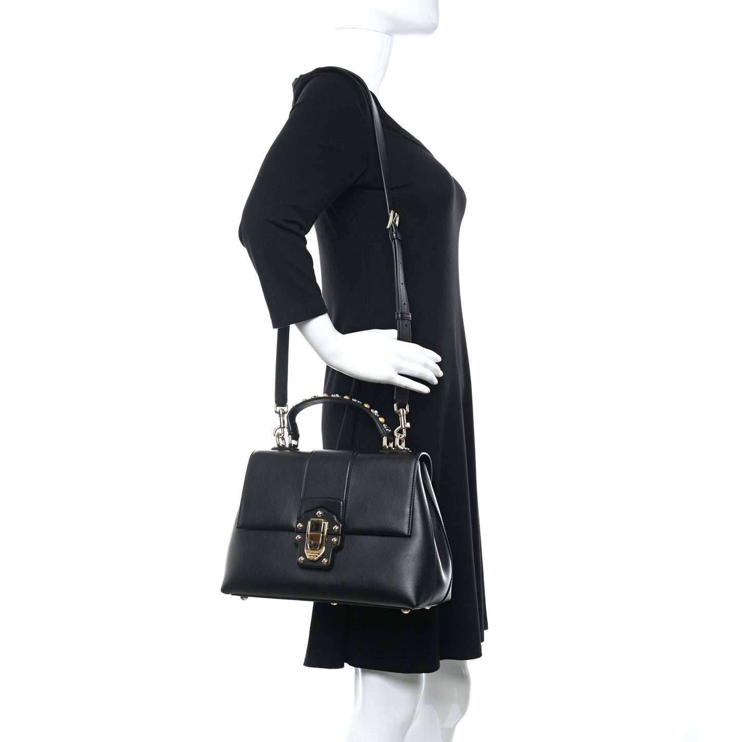 Calfskin Lucia Small Satchel Black