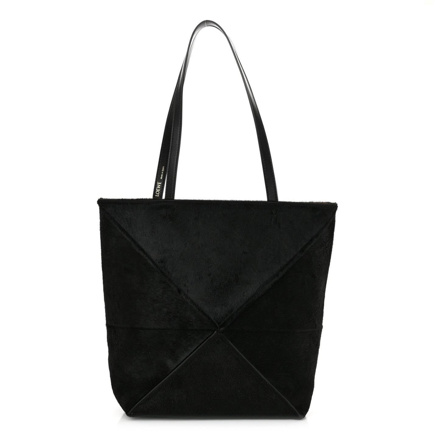Pony Hair Medium Puzzle Fold Tote Black