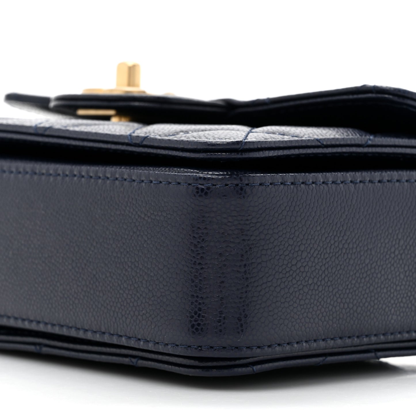 Shiny Caviar Quilted Mini Top Handle Flap Navy Blue
